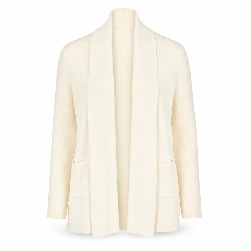 Front view of Orvis Women's Ivory Merino Wool Long Sleeve Cardigan S