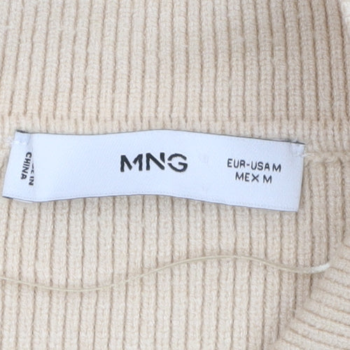 MNG Women Beige Collared Henley Knit Jumper Size M