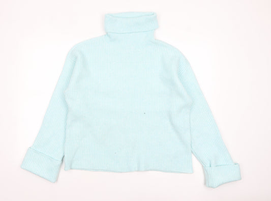 Marks and Spencer Women Blue Roll Neck Rib Knit Jumper Size S
