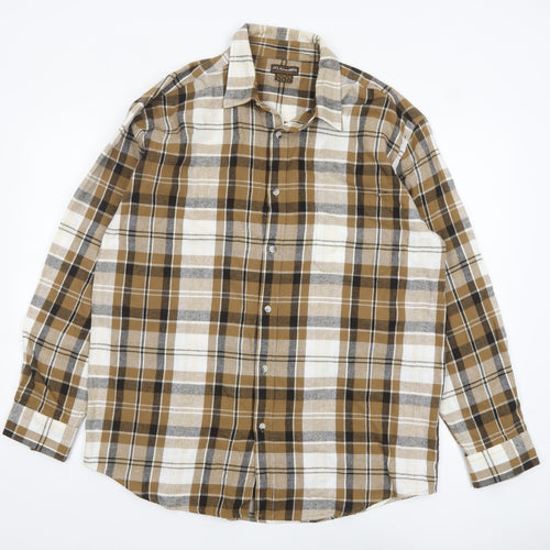 Atlas for Men Brown Plaid Long Sleeve Cotton Shirt XL