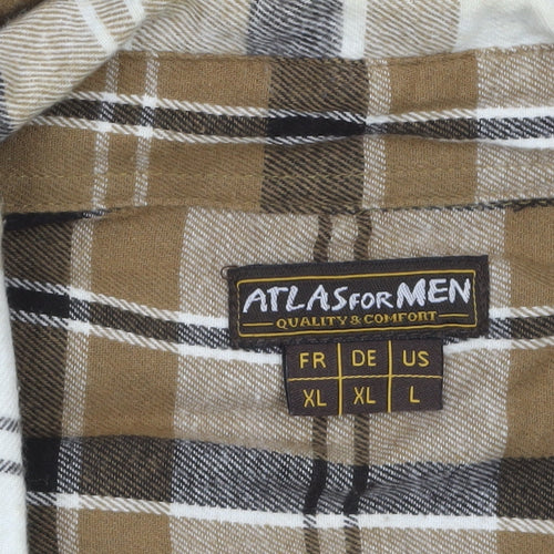 Atlas for Men Brown Plaid Long Sleeve Cotton Shirt XL