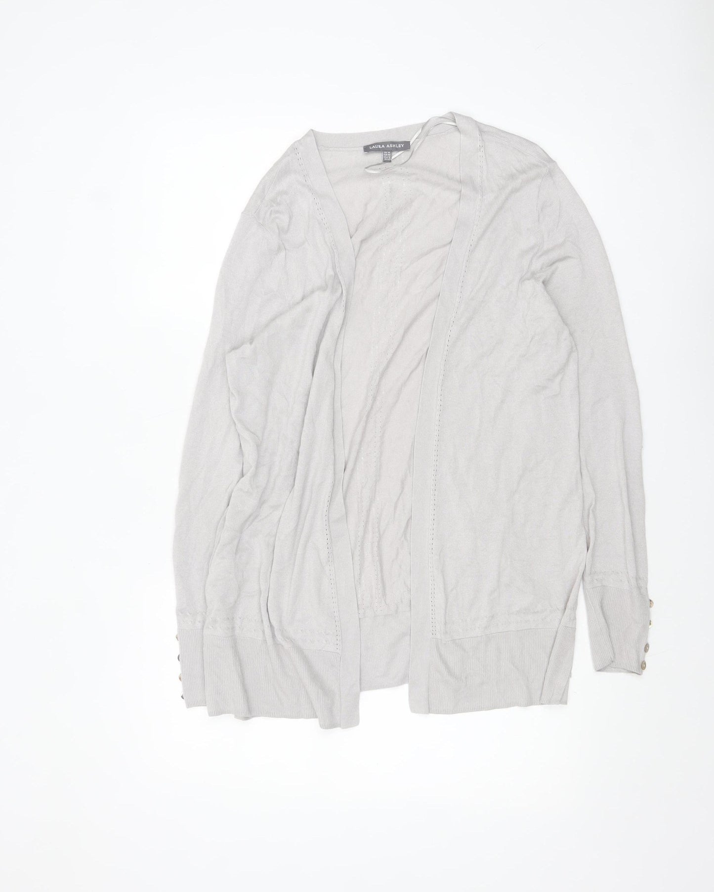 Laura Ashley Women’s Grey Open Knit Long Sleeve Cotton Modal Cardigan UK 14