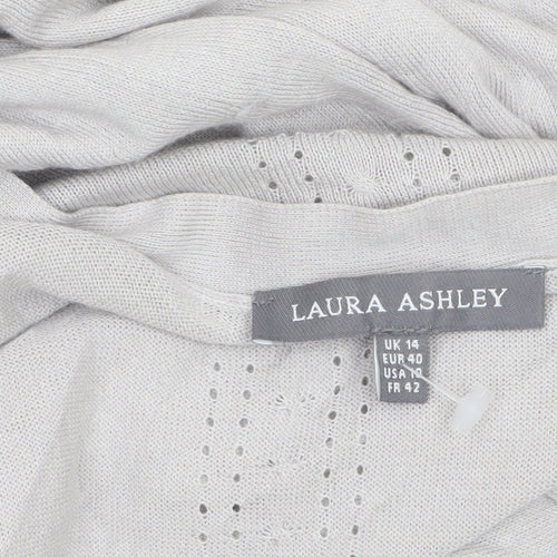 Laura Ashley Women’s Grey Open Knit Long Sleeve Cotton Modal Cardigan UK 14