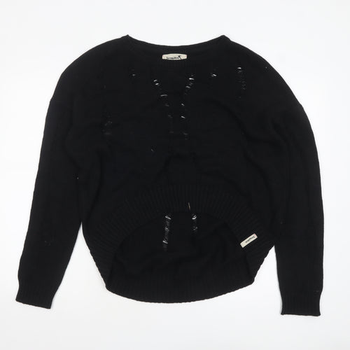 Twisted Muse Womens Black Cotton Distressed Knit Pullover Jumper M
