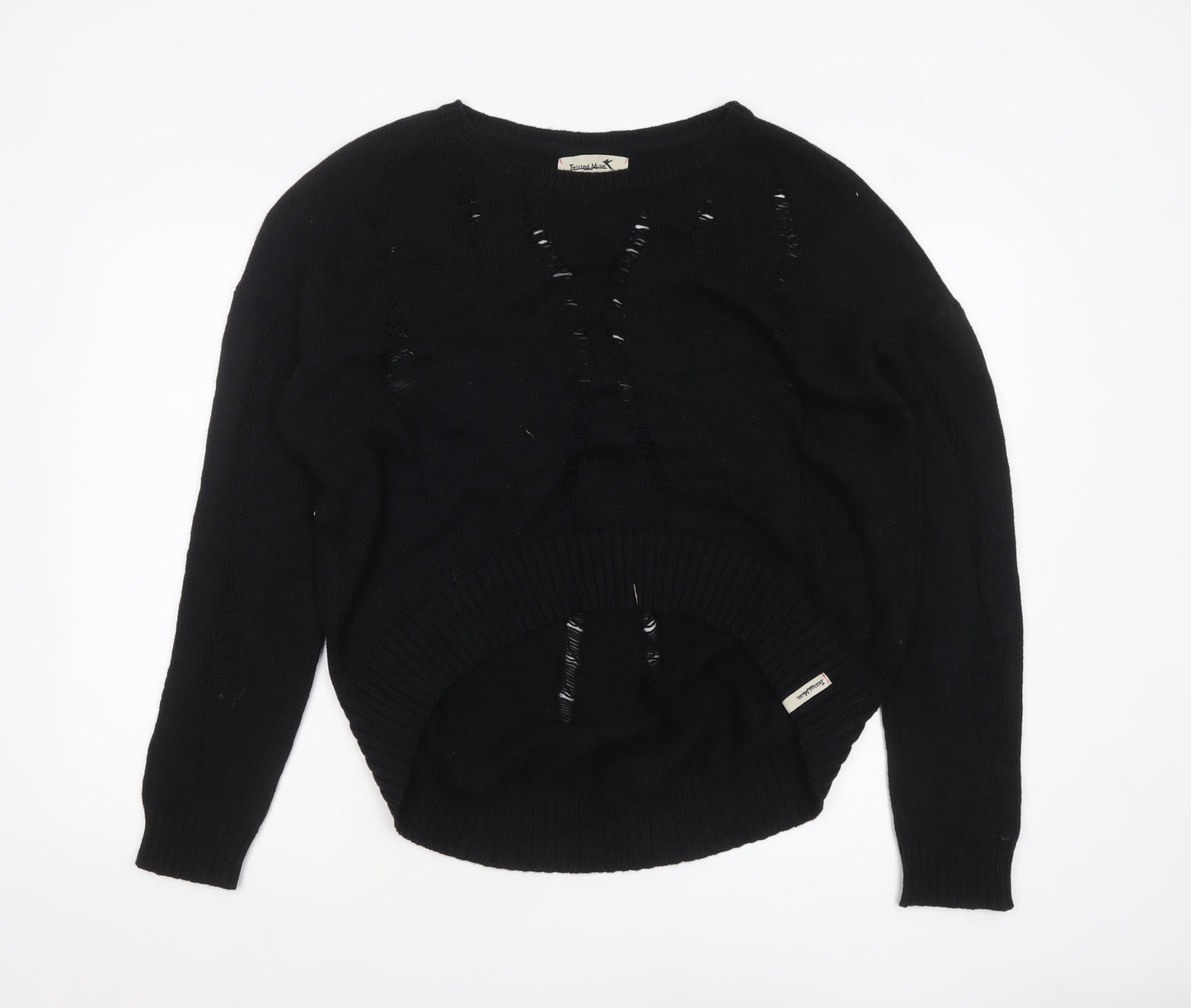 Twisted Muse Womens Black Cotton Distressed Knit Pullover Jumper M