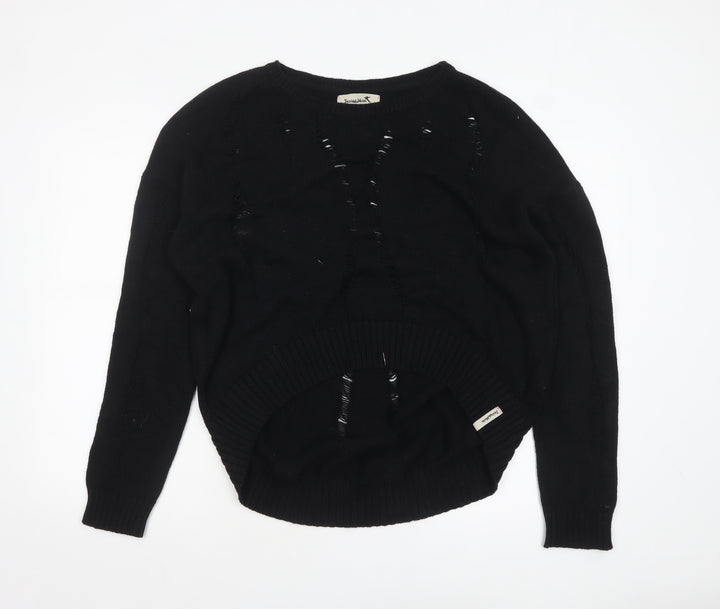 Twisted Muse Womens Black Cotton Distressed Knit Pullover Jumper M