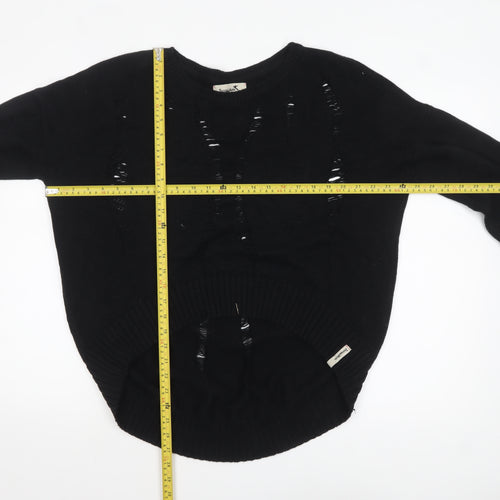 Twisted Muse Womens Black Cotton Distressed Knit Pullover Jumper M