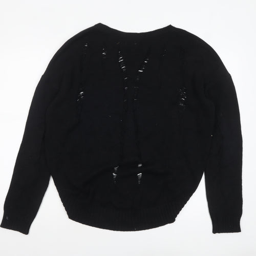 Twisted Muse Womens Black Cotton Distressed Knit Pullover Jumper M