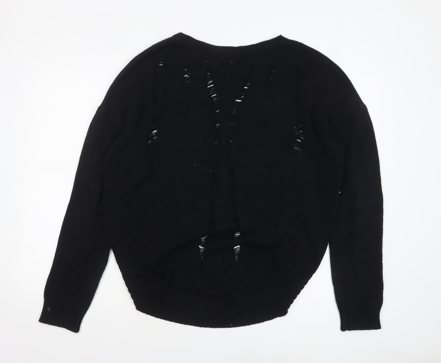 Twisted Muse Womens Black Cotton Distressed Knit Pullover Jumper M