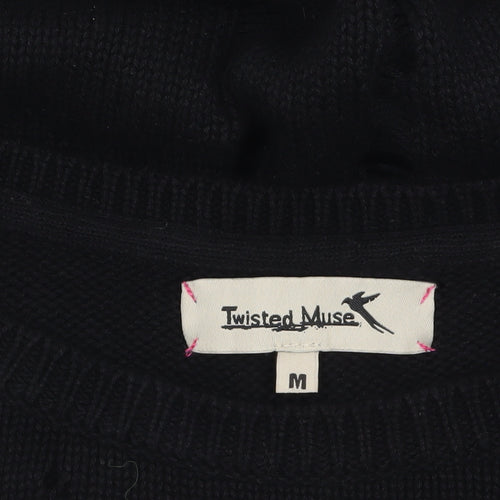 Twisted Muse Womens Black Cotton Distressed Knit Pullover Jumper M
