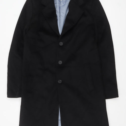 River Island Men's Black Wool Blend Overcoat M Smart Formal
