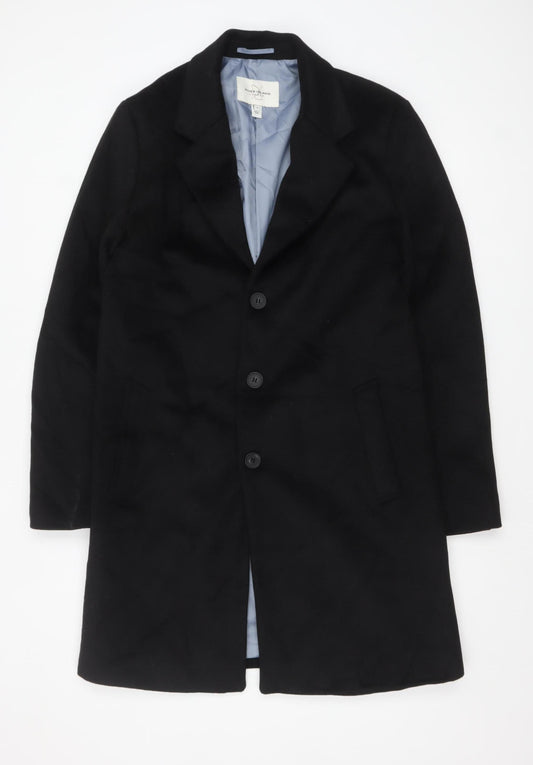 River Island Men's Black Wool Blend Overcoat M Smart Formal