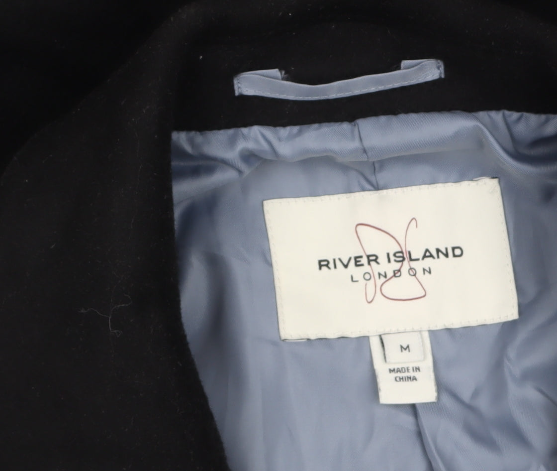 River Island Men's Black Wool Blend Overcoat M Smart Formal