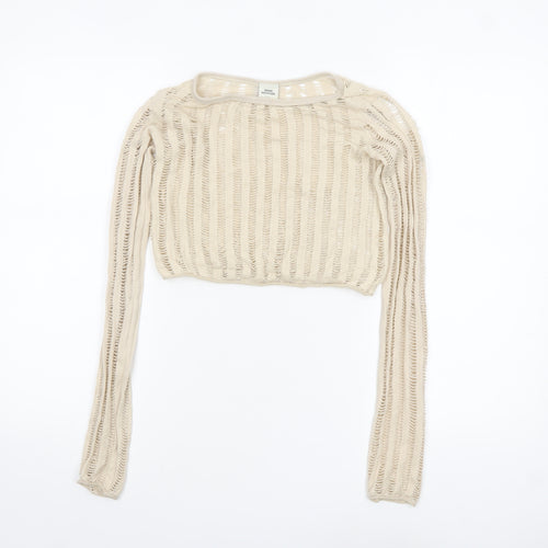 Urban Outfitters Women Beige Cropped Knit Long Sleeve Blouse XS