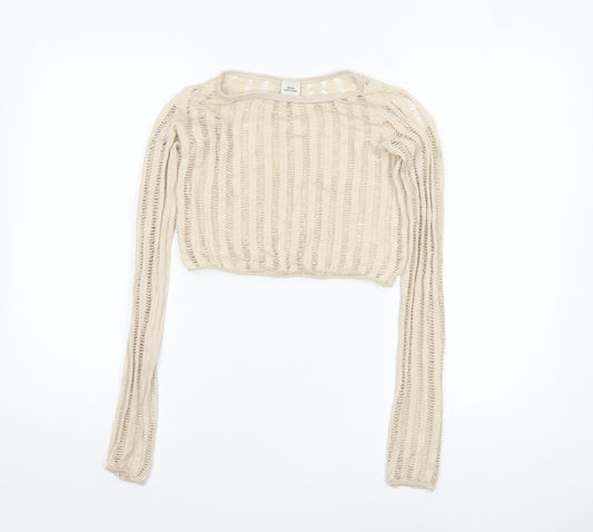 Urban Outfitters Women Beige Cropped Knit Long Sleeve Blouse XS