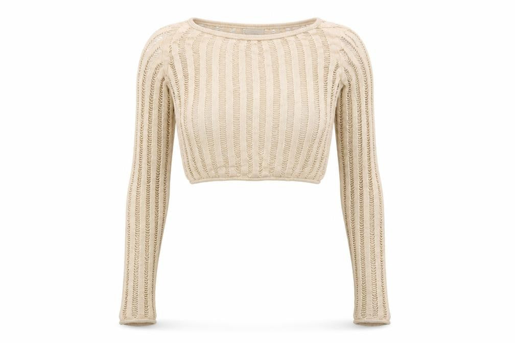 Urban Outfitters Women Beige Cropped Knit Long Sleeve Blouse XS
