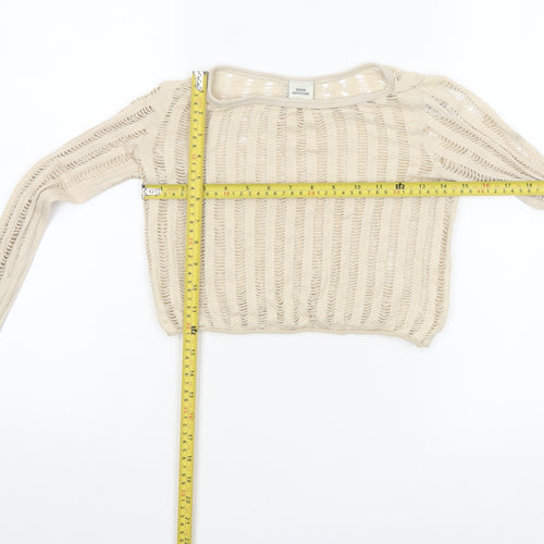 Urban Outfitters Women Beige Cropped Knit Long Sleeve Blouse XS