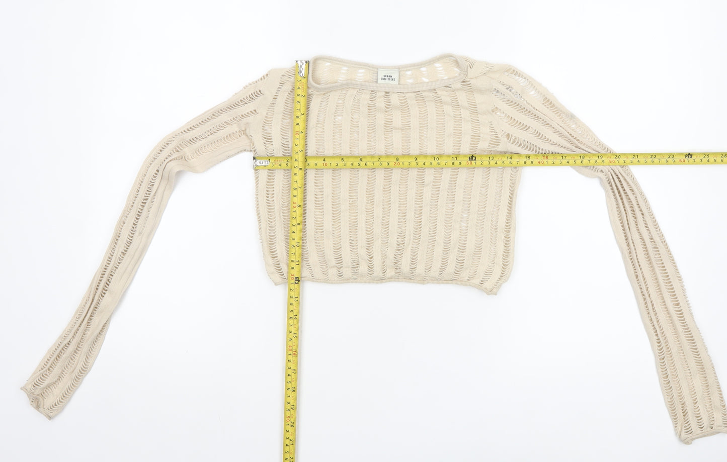 Urban Outfitters Women Beige Cropped Knit Long Sleeve Blouse XS
