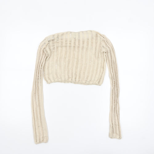 Urban Outfitters Women Beige Cropped Knit Long Sleeve Blouse XS