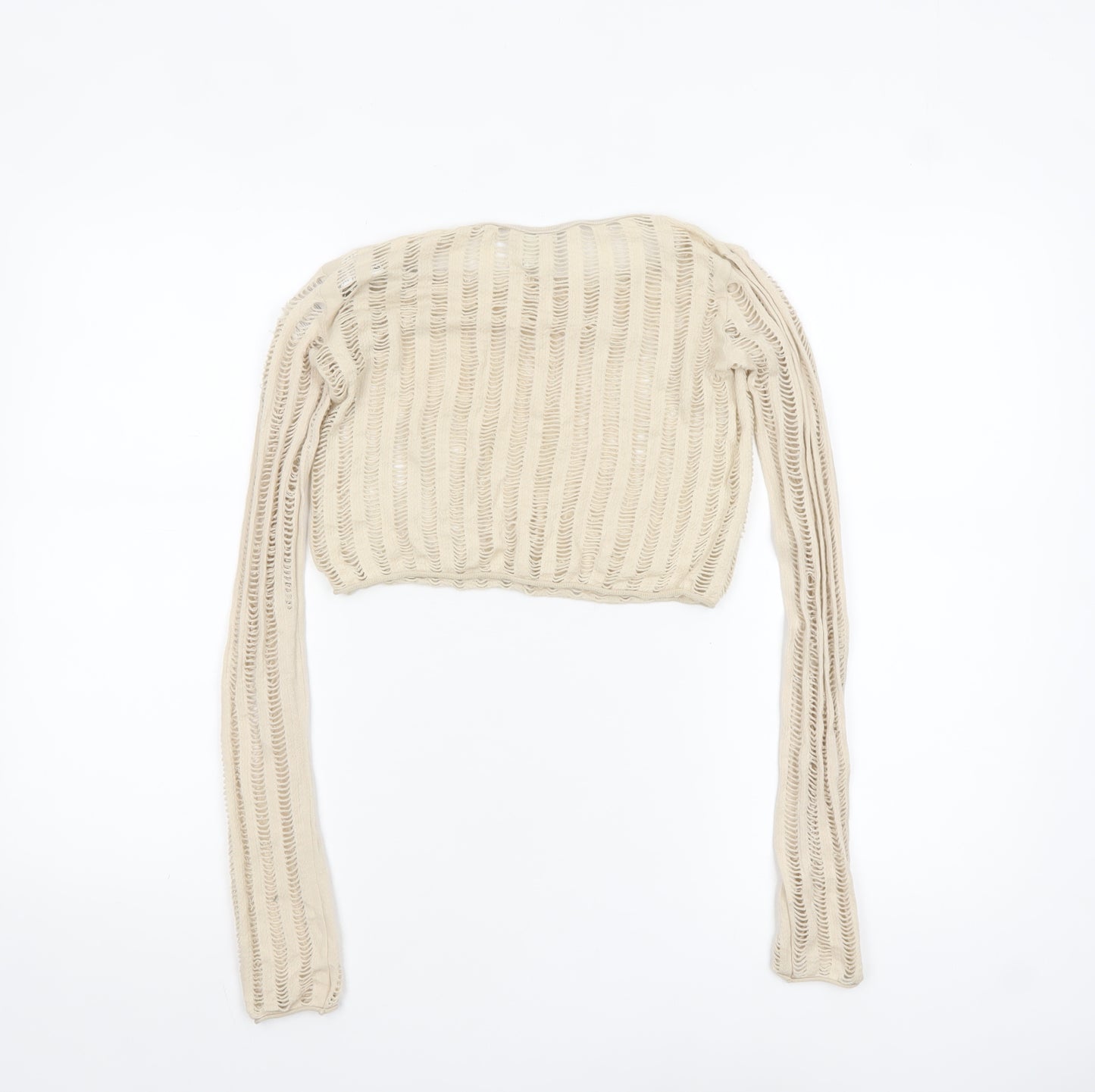 Urban Outfitters Women Beige Cropped Knit Long Sleeve Blouse XS