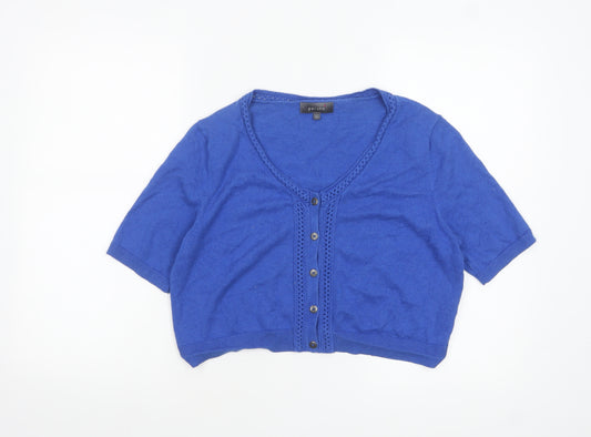 Marks and Spencer Per Una Blue Cotton Short Sleeve Cardigan Womens 14