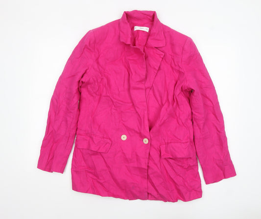 Mango Women Pink Linen Blend Single-Breasted Blazer Size 14