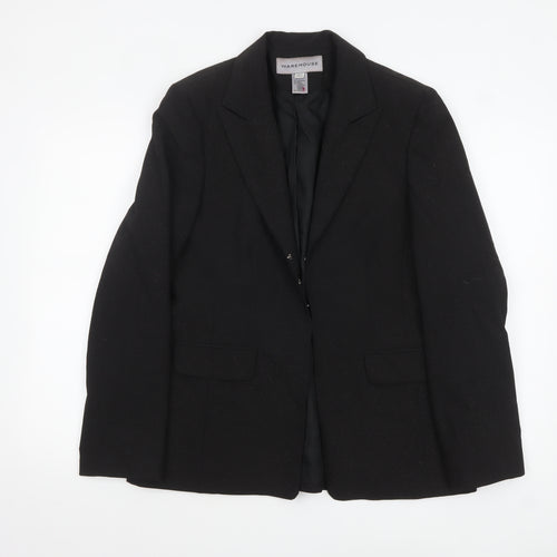 Warehouse Women Black Wool Blend Single-Breasted Blazer UK 16