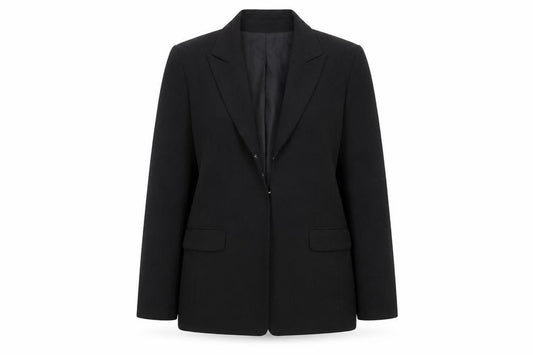 Front view of Warehouse Women Black Wool Blend Single-Breasted Blazer UK 16