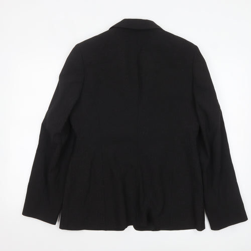 Warehouse Women Black Wool Blend Single-Breasted Blazer UK 16