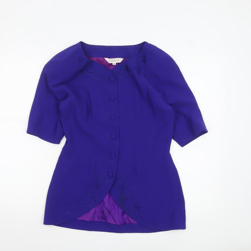 Parigi Womens Purple Suit Top Blazer Size 8 Short Sleeve embroidered