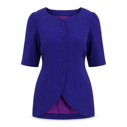 Parigi Womens Purple Suit Top Blazer Size 8 Short Sleeve embroidered