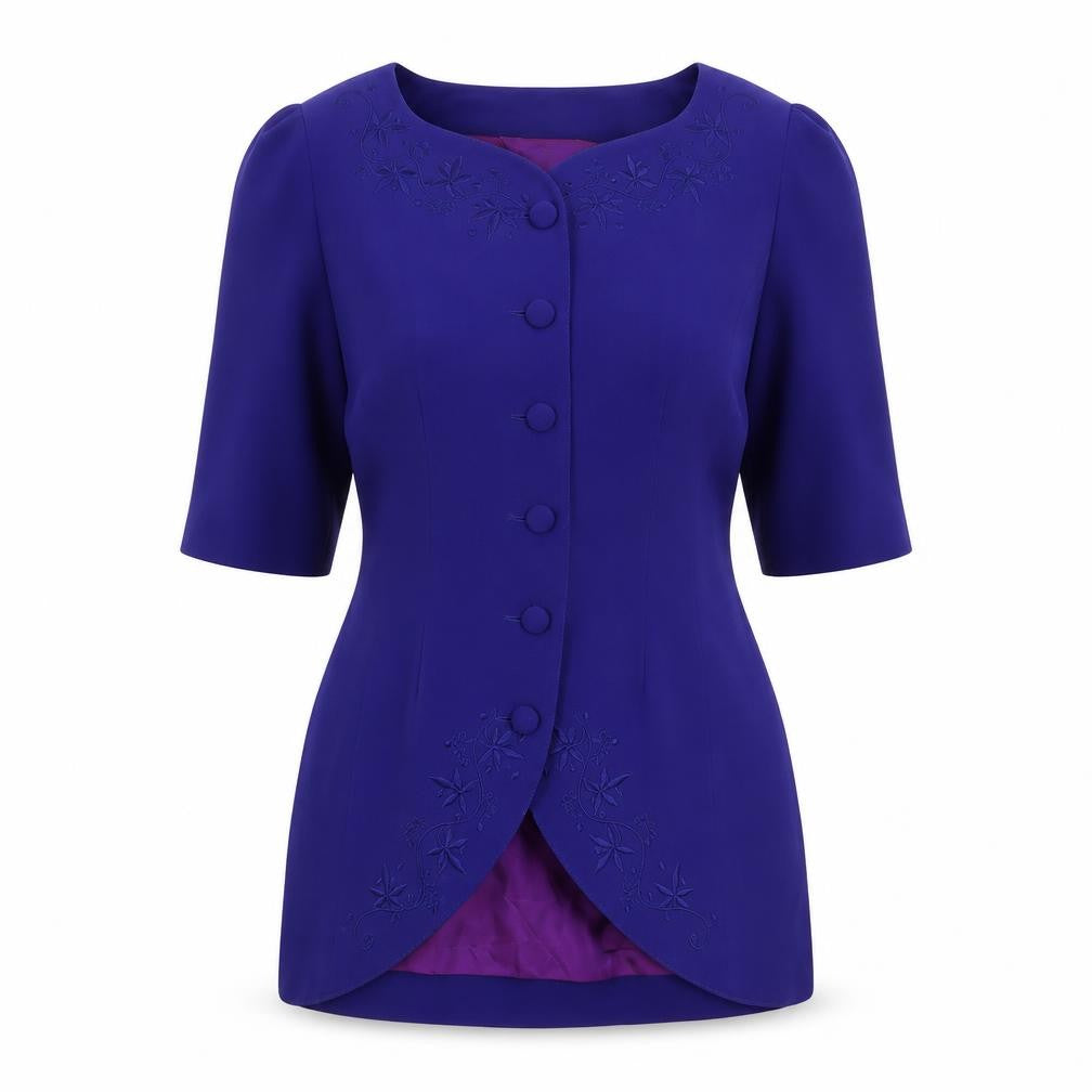 Parigi Womens Purple Suit Top Blazer Size 8 Short Sleeve embroidered