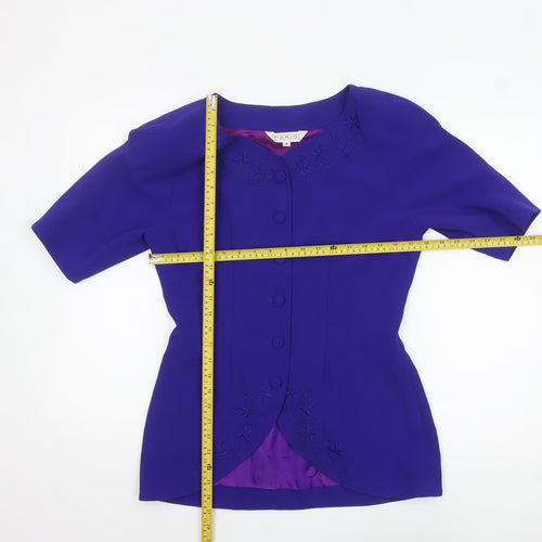 Parigi Womens Purple Suit Top Blazer Size 8 Short Sleeve embroidered