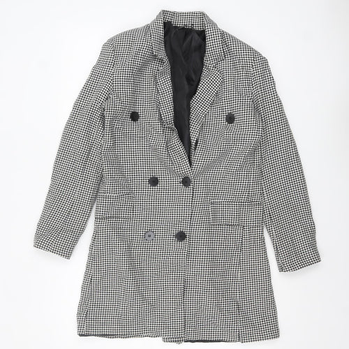 boohoo Women Black Houndstooth Double-Breasted Blazer Size 10