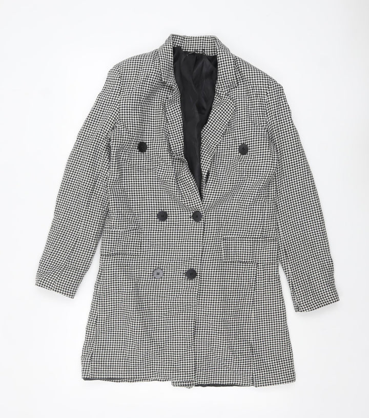 boohoo Women Black Houndstooth Double-Breasted Blazer Size 10