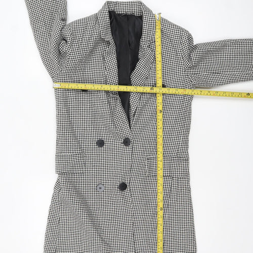 boohoo Women Black Houndstooth Double-Breasted Blazer Size 10