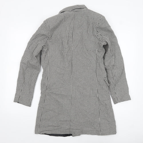 boohoo Women Black Houndstooth Double-Breasted Blazer Size 10