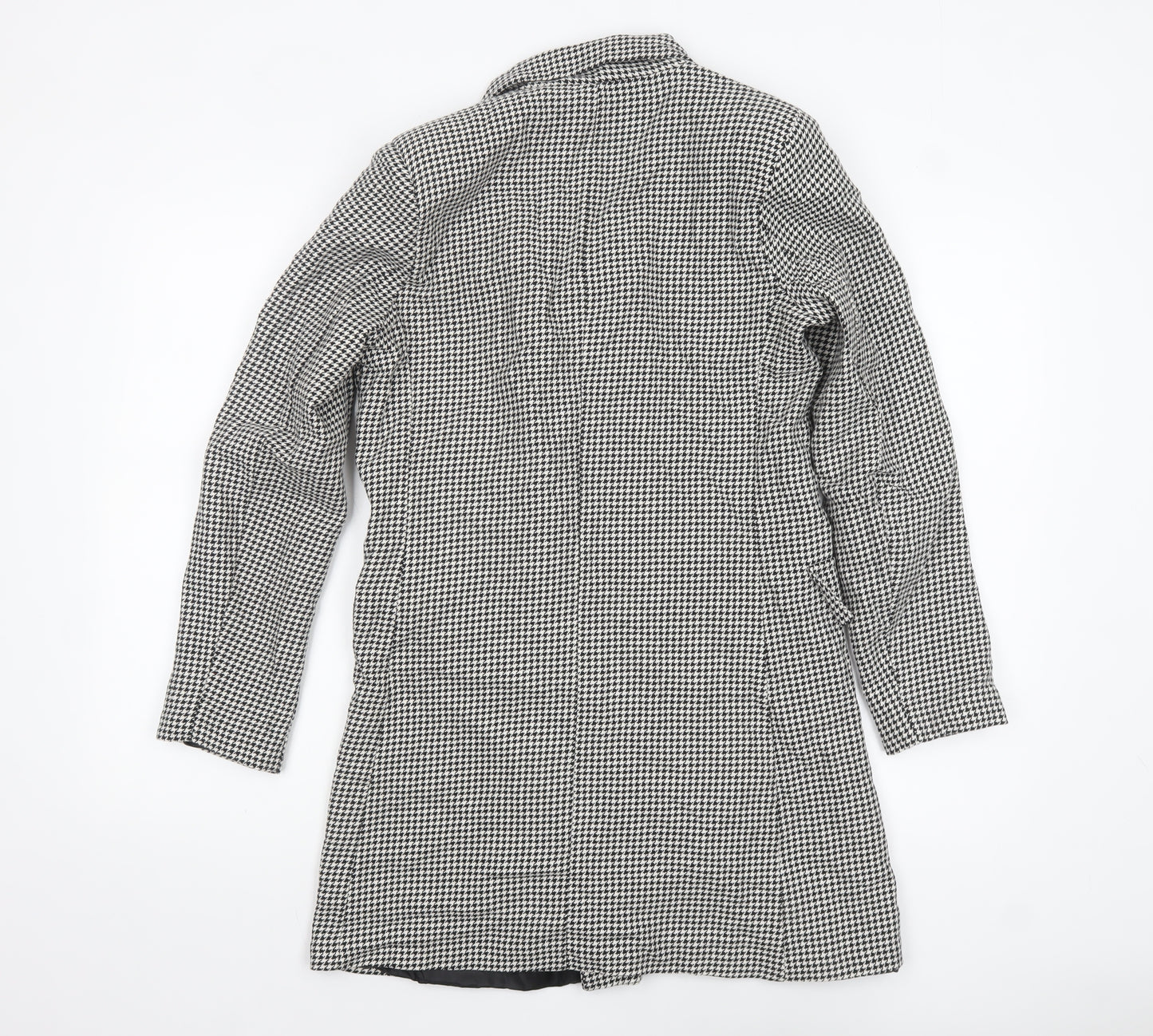 boohoo Women Black Houndstooth Double-Breasted Blazer Size 10