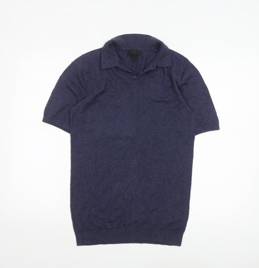 ASOS Men's Blue Cotton Knit Short Sleeve Polo Shirt M