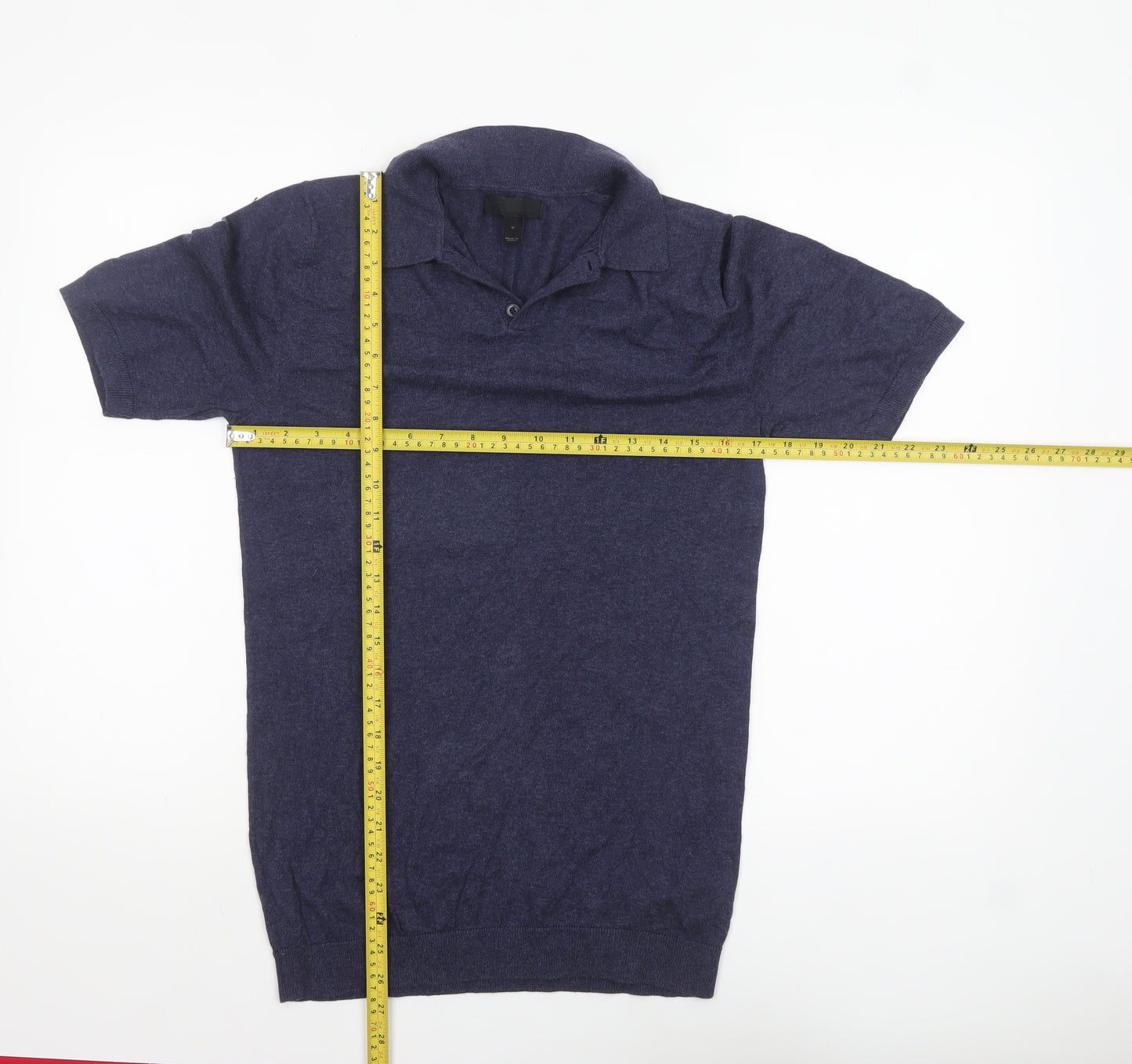 ASOS Men's Blue Cotton Knit Short Sleeve Polo Shirt M