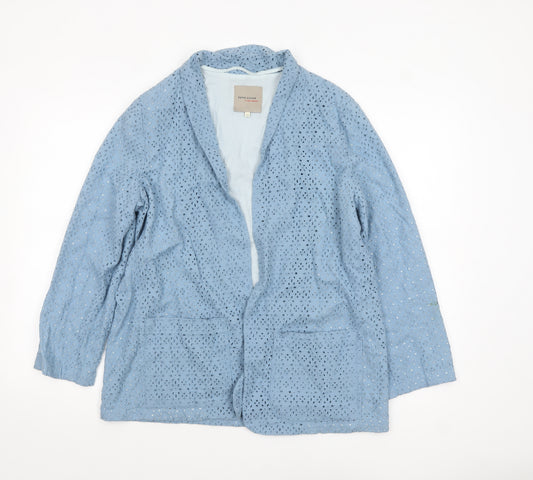 River Island Women Blue Cotton Lace Single-Breasted Blazer Size 12