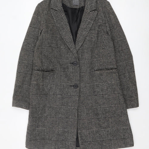 Primark Women’s Grey Check Tweed Mid-Length Overcoat Size 10