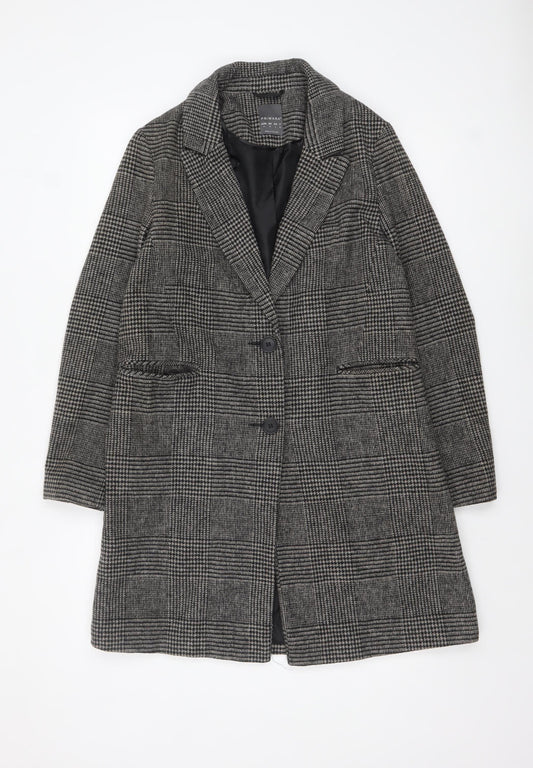 Primark Women’s Grey Check Tweed Mid-Length Overcoat Size 10