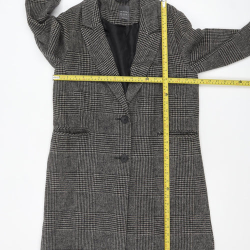 Primark Women’s Grey Check Tweed Mid-Length Overcoat Size 10
