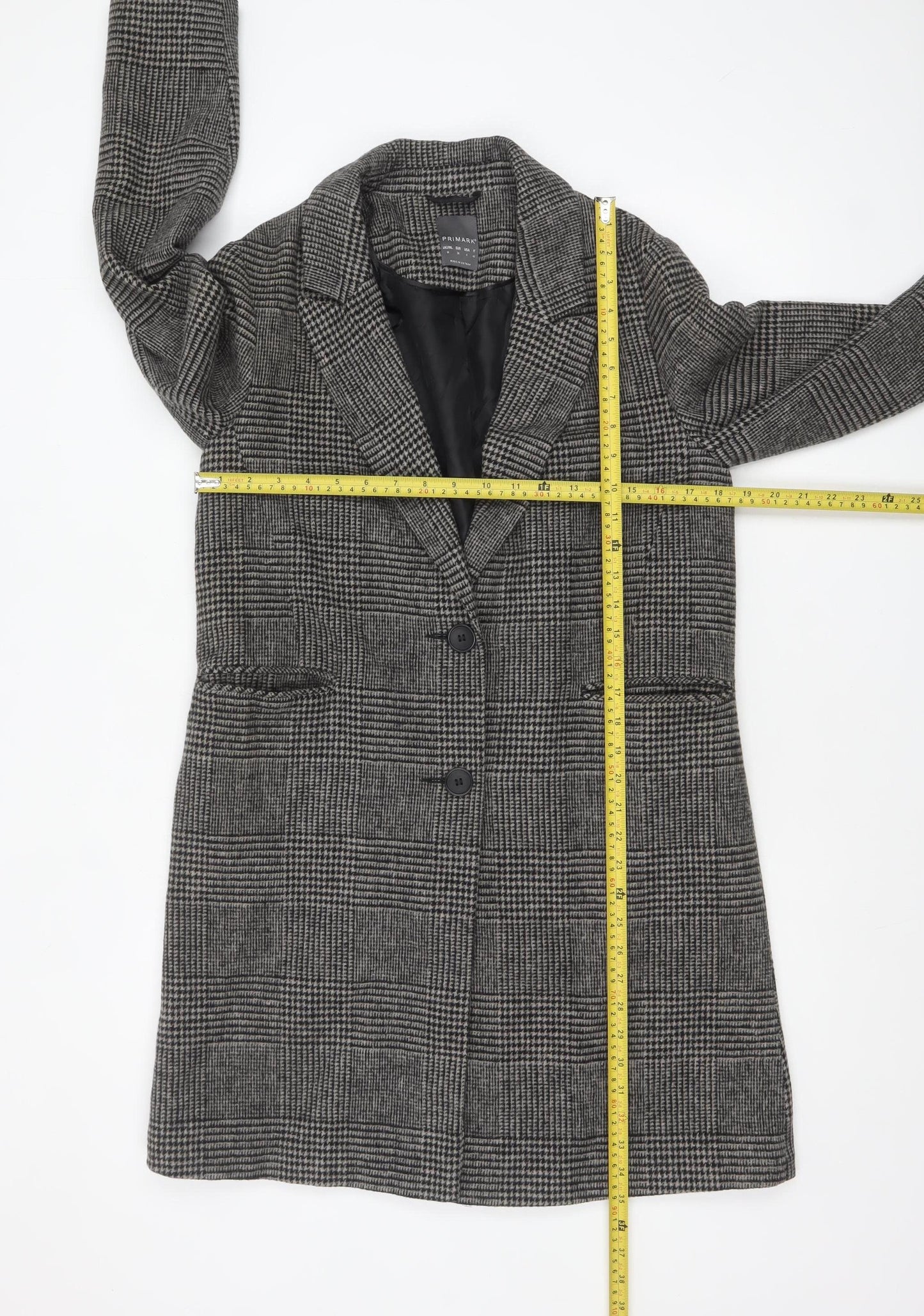 Primark Women’s Grey Check Tweed Mid-Length Overcoat Size 10