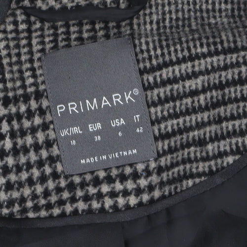 Primark Women’s Grey Check Tweed Mid-Length Overcoat Size 10