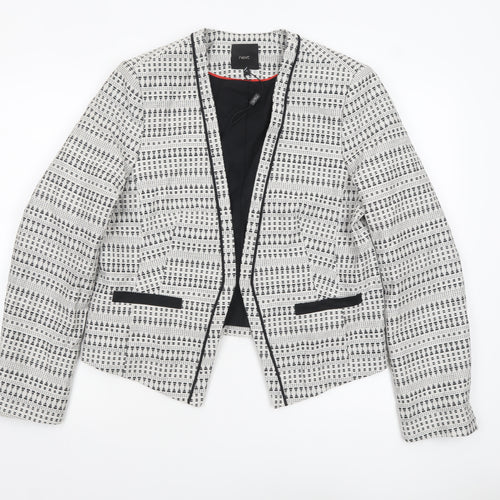 Next Women White Geometric Blazer Size 18 Regular Fit Lined