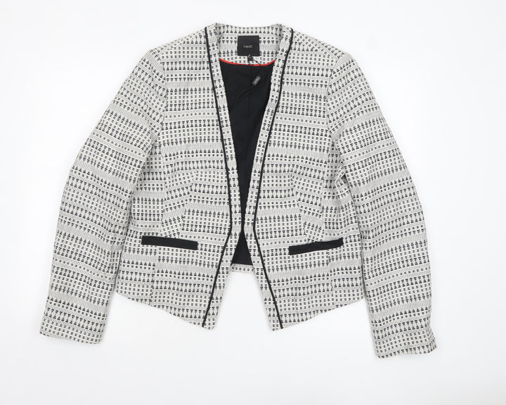 Next Women White Geometric Blazer Size 18 Regular Fit Lined