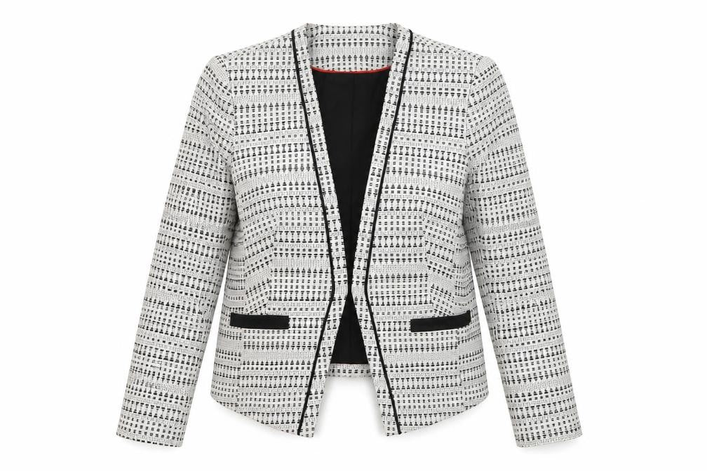 Front view of Next Women White Geometric Blazer, size 18, Regular Fit Lined