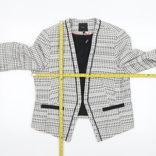 Next Women White Geometric Blazer Size 18 Regular Fit Lined